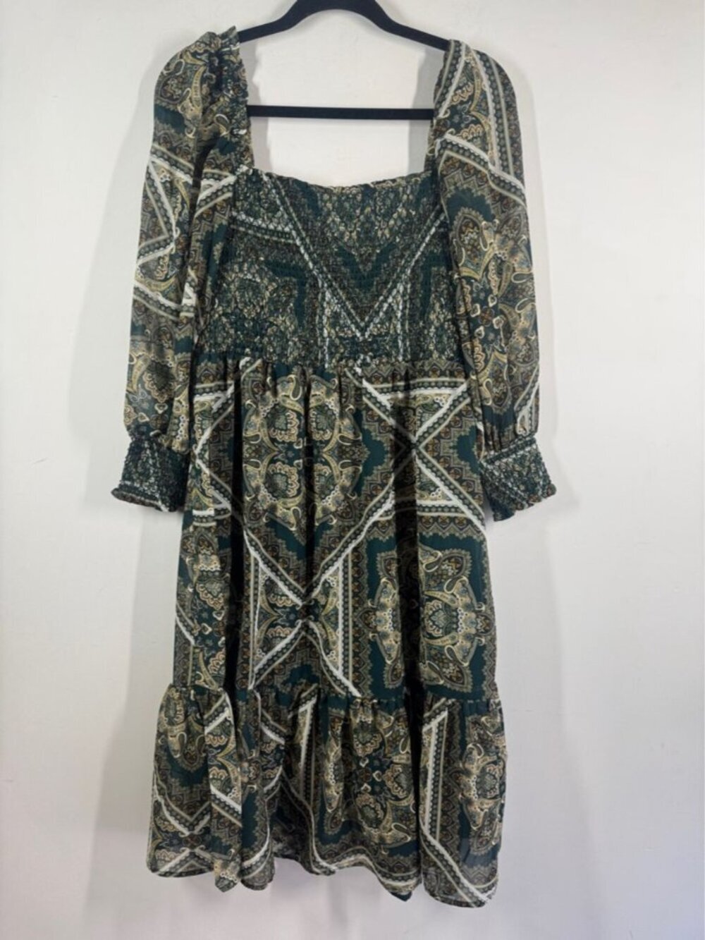 Apricot Paisley Mini Dress Green Size 6 Boho Cottagecore Festival Vacation Chic - Picture 4 of 16